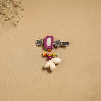 Handmade gs shell & thread work hair clip 40 - handcrafted