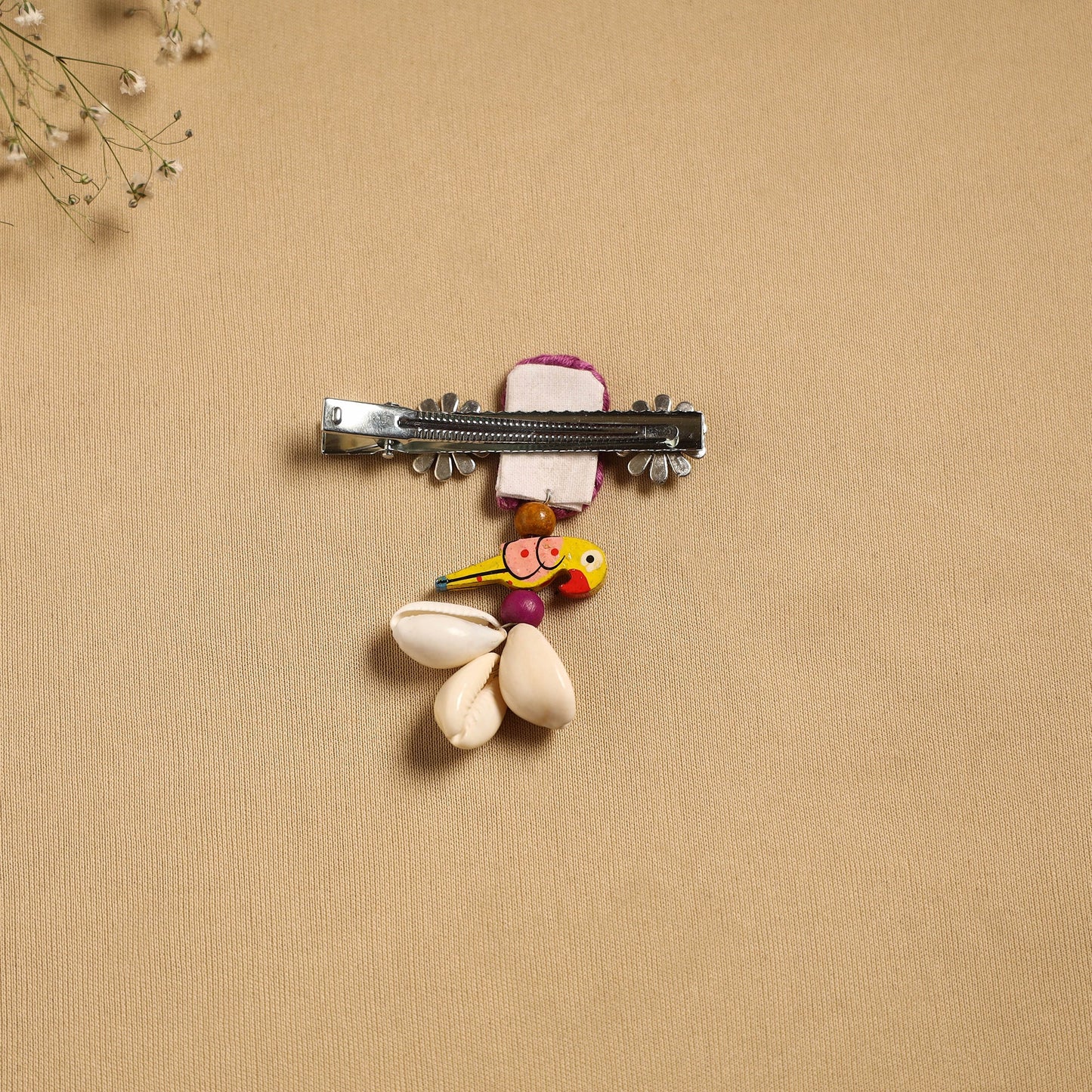 Handmade gs shell & thread work hair clip 40 - handcrafted