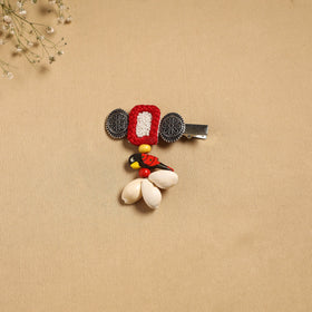 Handmade gs shell & thread work hair clip 42 - handcrafted