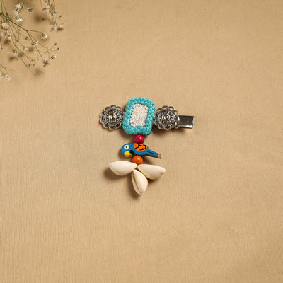 Handmade gs shell & thread work hair clip 43 - handcrafted