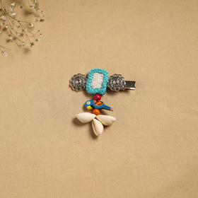 Handmade gs shell & thread work hair clip 43 - handcrafted