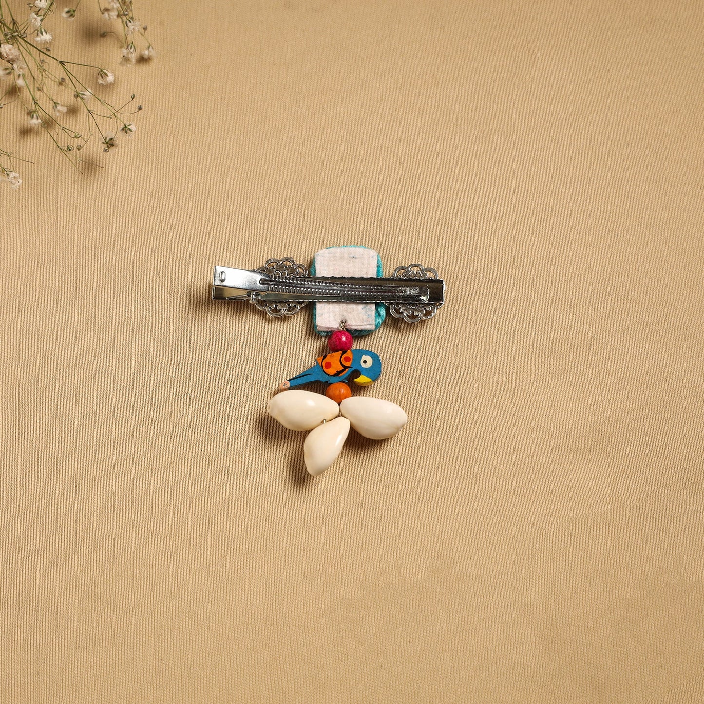 Handmade gs shell & thread work hair clip 43 - handcrafted