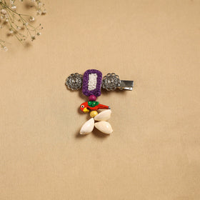 Handmade gs shell & thread work hair clip 44 - handcrafted