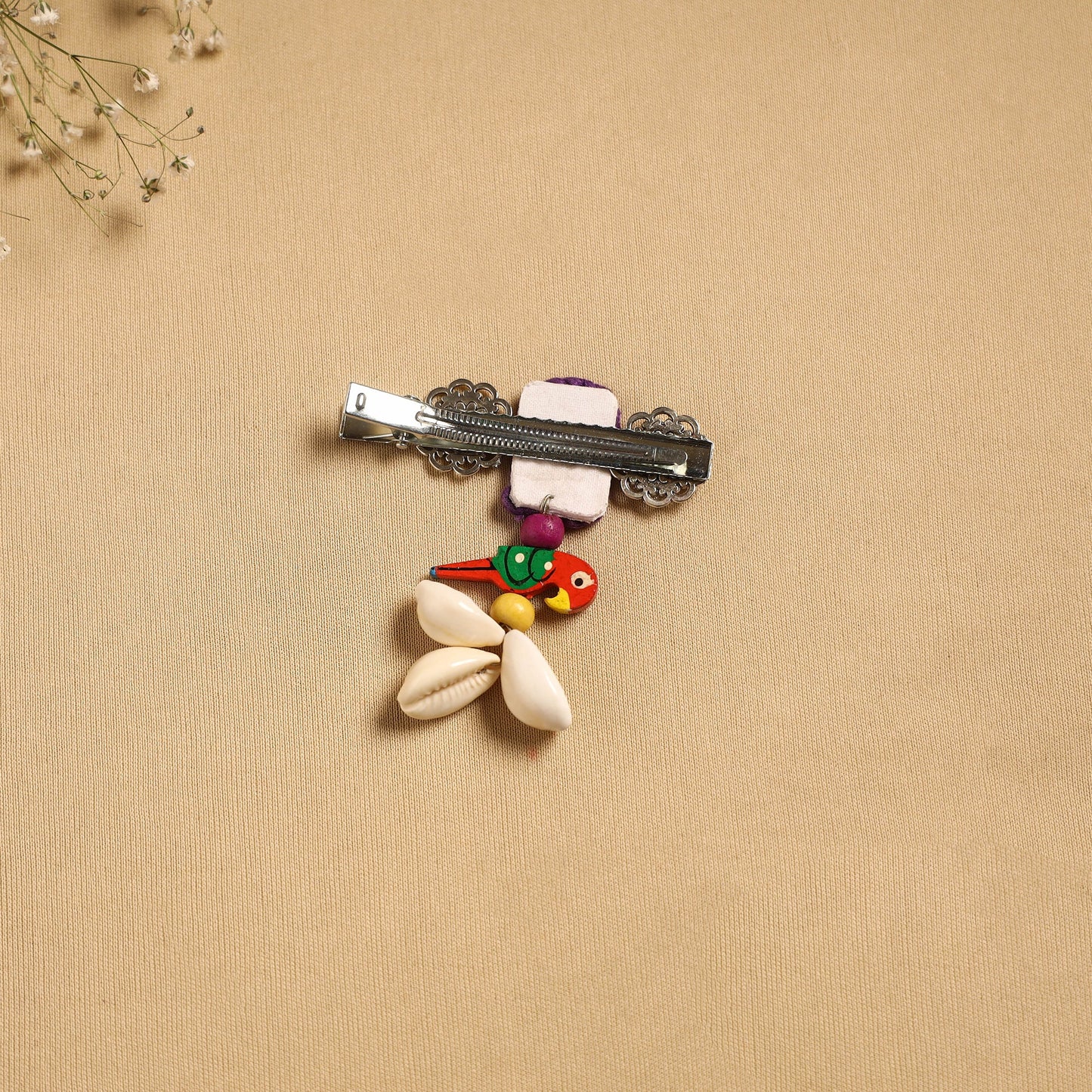 Handmade gs shell & thread work hair clip 44 - handcrafted