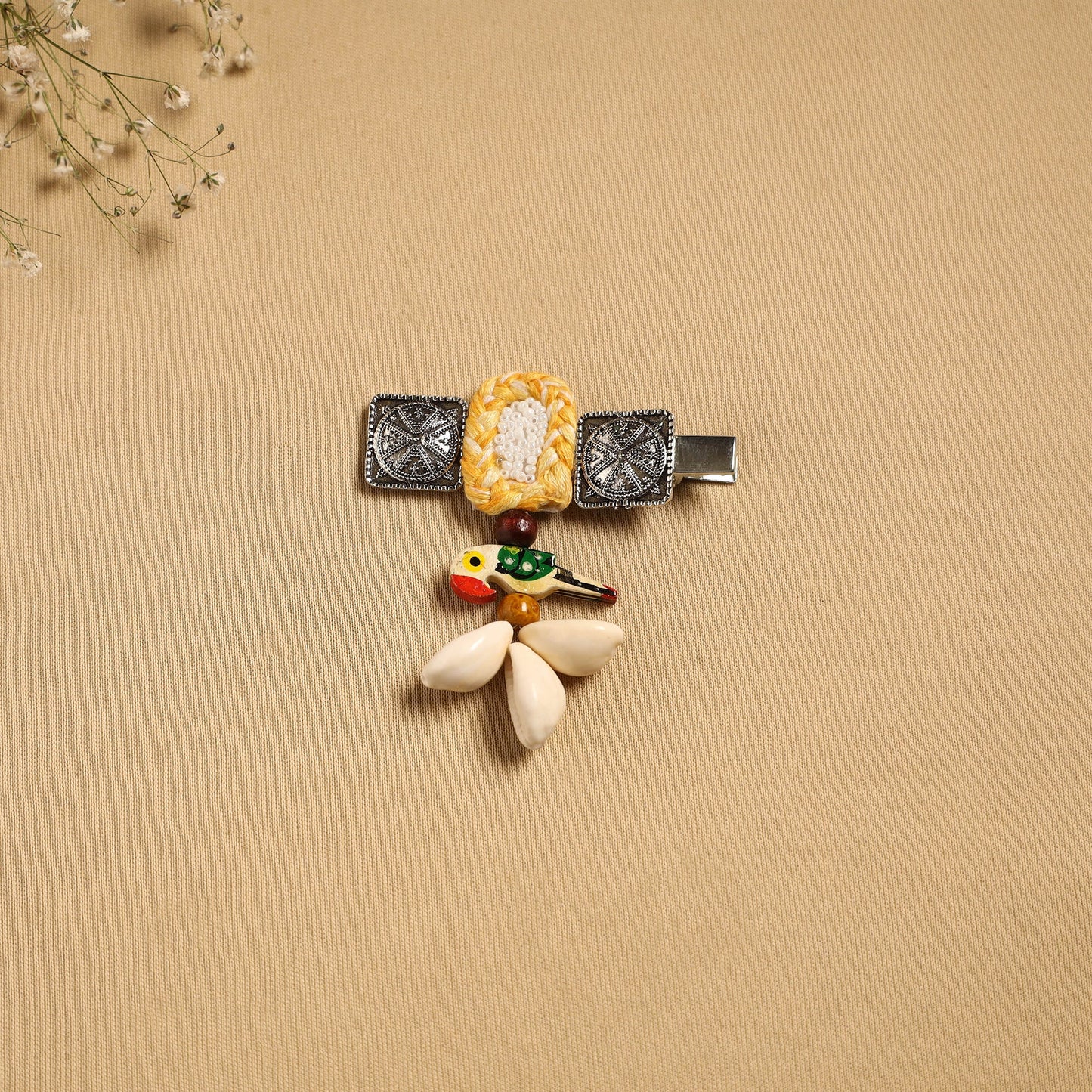 Handmade gs shell & thread work hair clip 45 - handcrafted