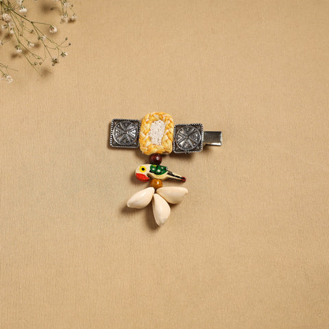 Handmade gs shell & thread work hair clip 45 - handcrafted