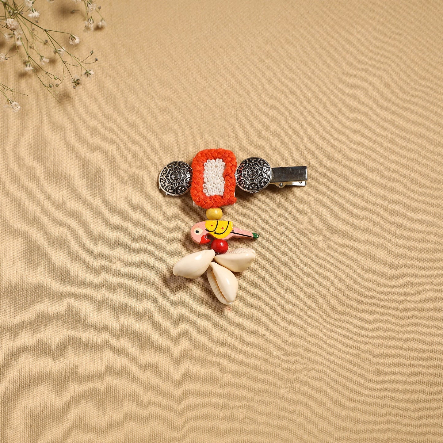 Handmade gs shell & thread work hair clip 46 - handcrafted