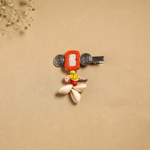 Handmade gs shell & thread work hair clip 46 - handcrafted