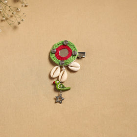 Handmade gs shell & thread work hair clip 47 - handcrafted