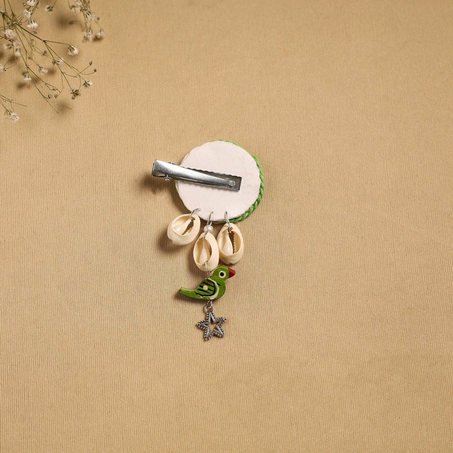 Handmade gs shell & thread work hair clip 47 - handcrafted