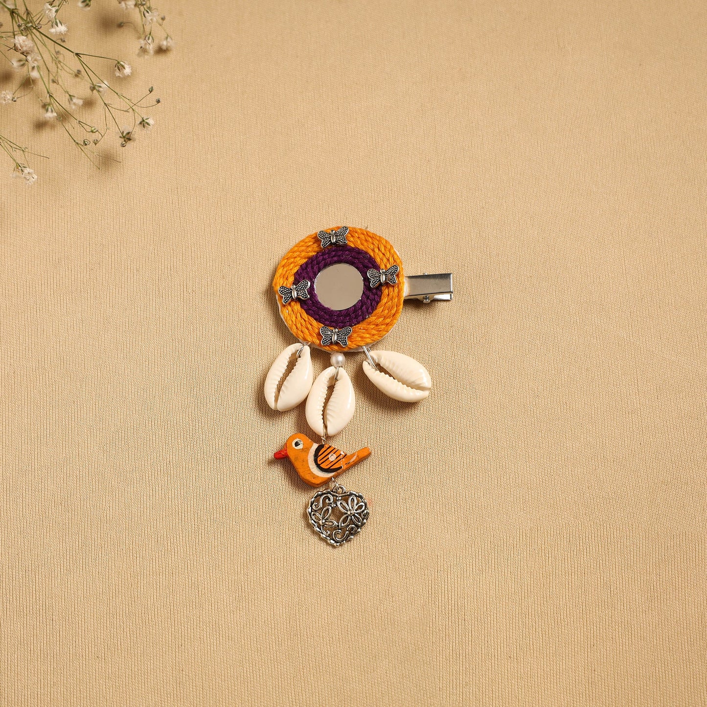 Handmade gs shell & thread work hair clip 49 - handcrafted