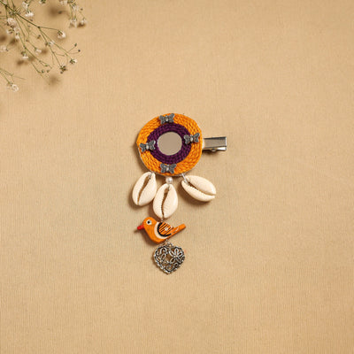 Handmade gs shell & thread work hair clip 49 - handcrafted