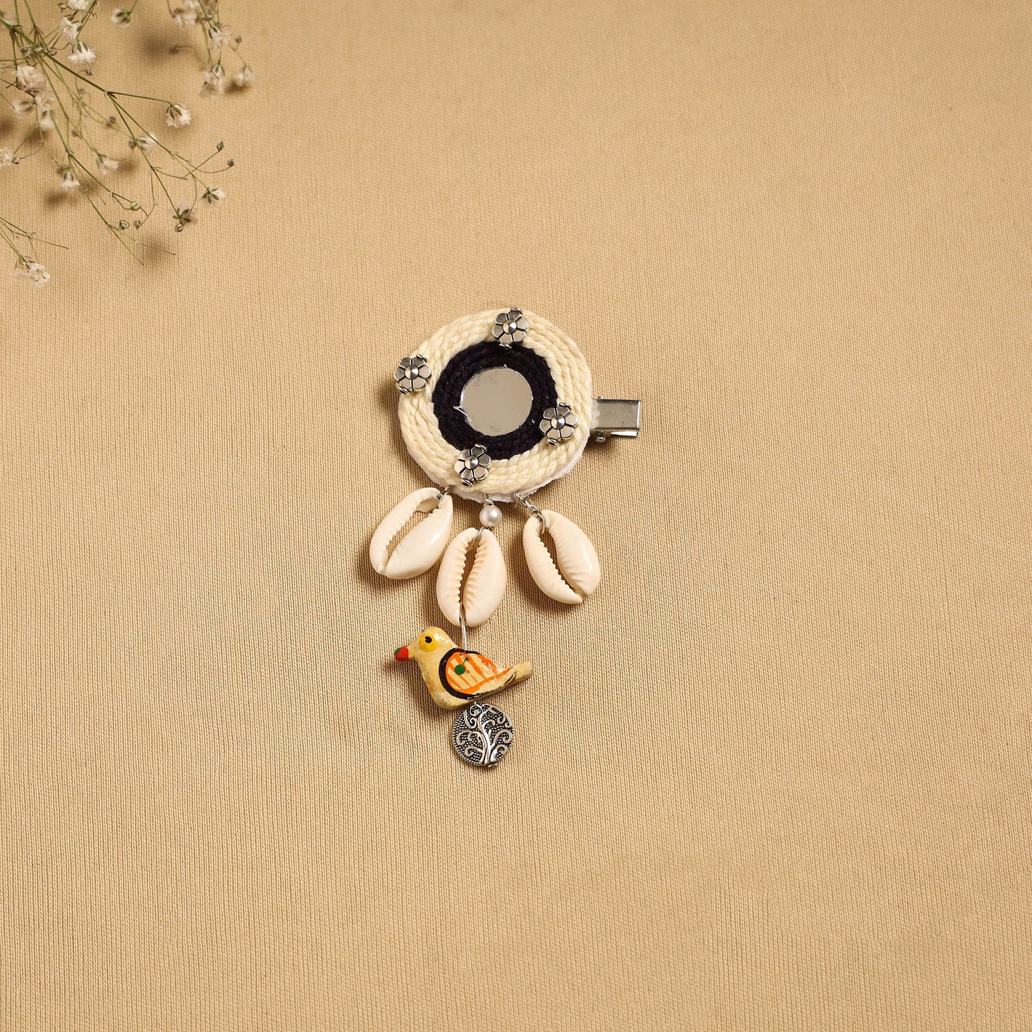 Handmade gs shell & thread work hair clip 50 - handcrafted