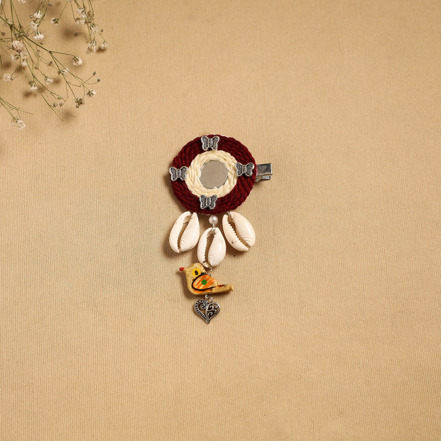 Handmade gs shell & thread work hair clip 51 - handcrafted