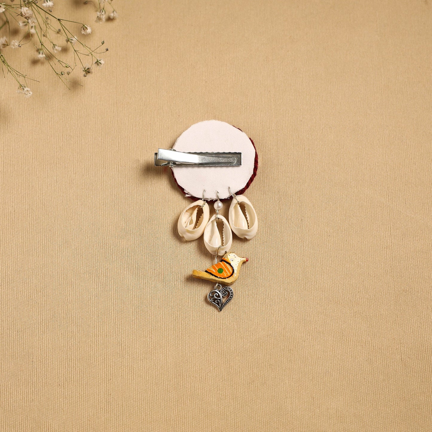 Handmade gs shell & thread work hair clip 51 - handcrafted