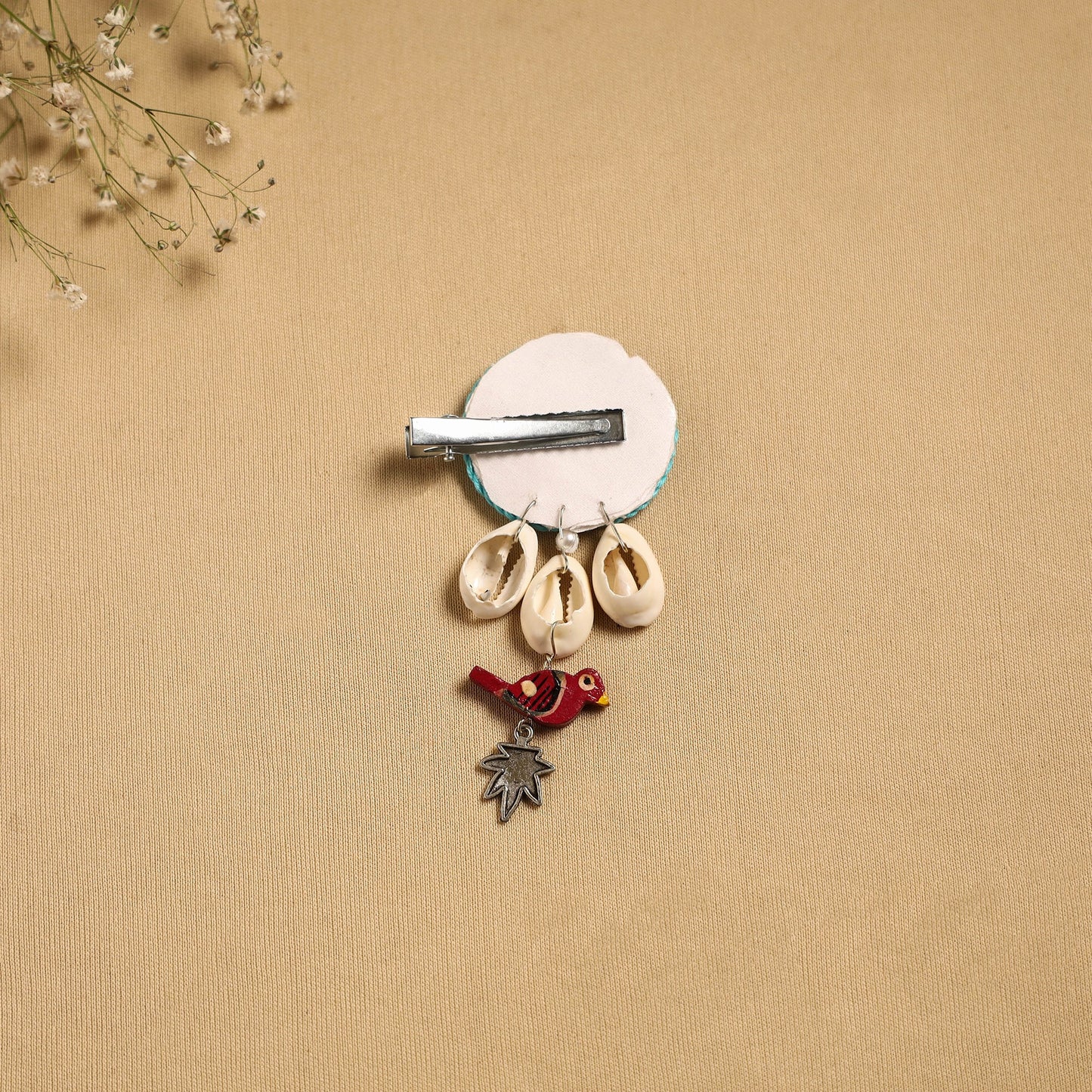 Handmade gs shell & thread work hair clip 52 - handcrafted