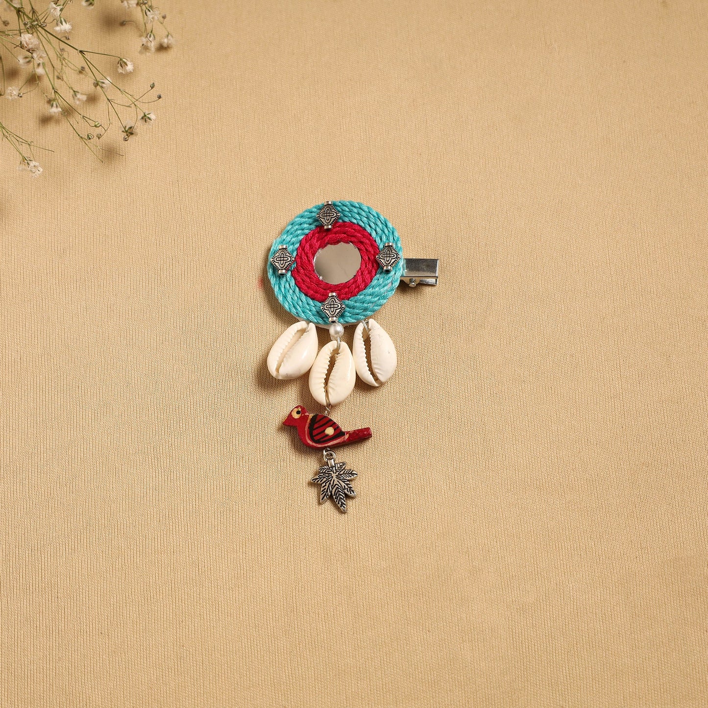 Handmade gs shell & thread work hair clip 52 - handcrafted