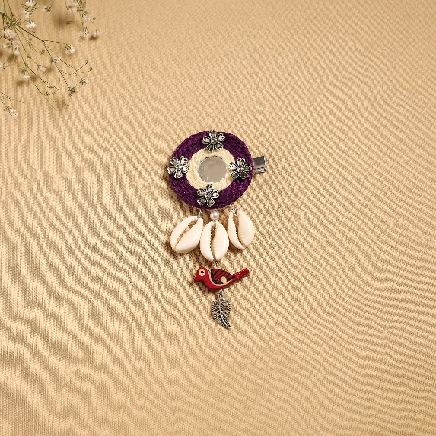 Handmade gs shell & thread work hair clip 53 - handcrafted