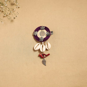 Handmade gs shell & thread work hair clip 53 - handcrafted