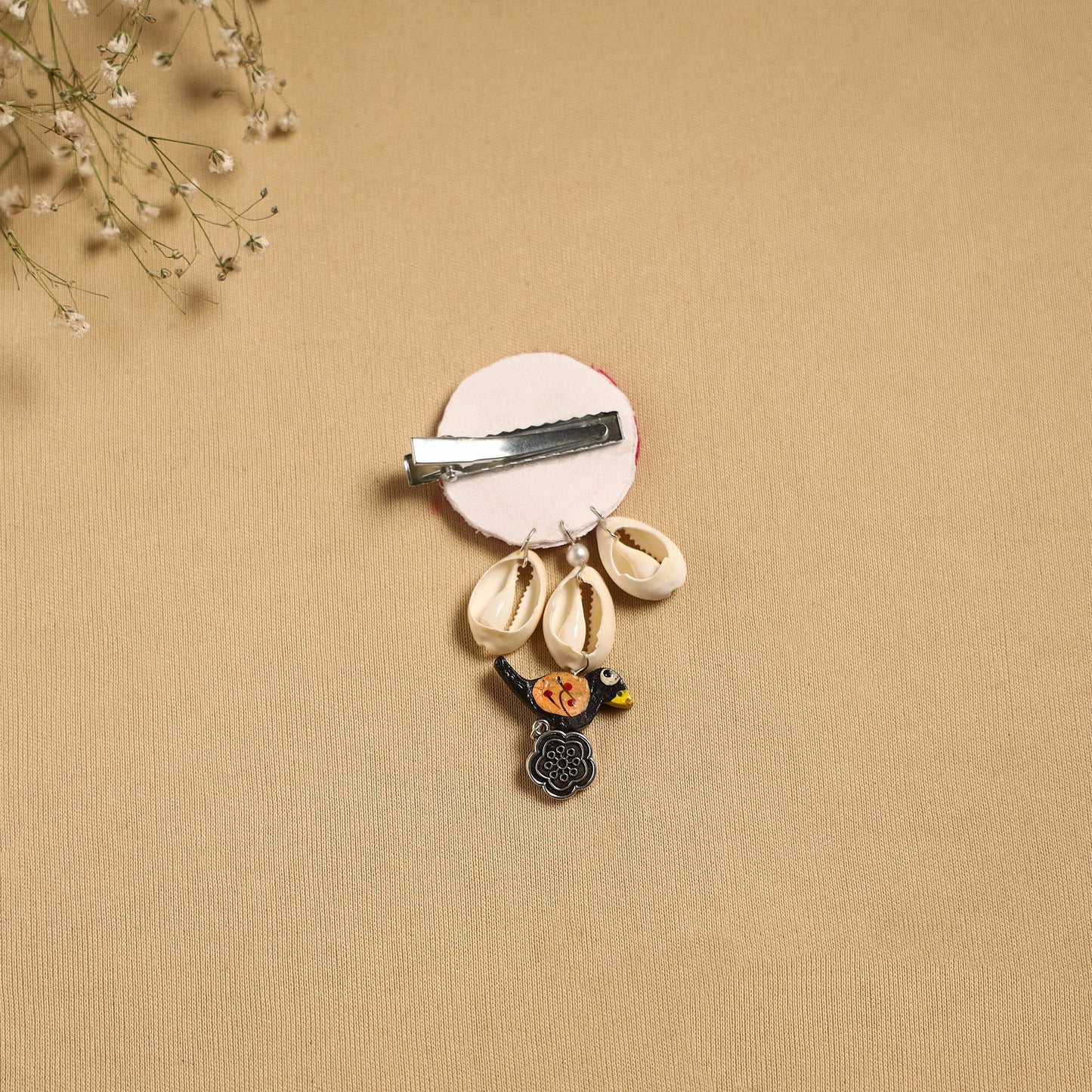 Handmade gs shell & thread work hair clip 55 - handcrafted