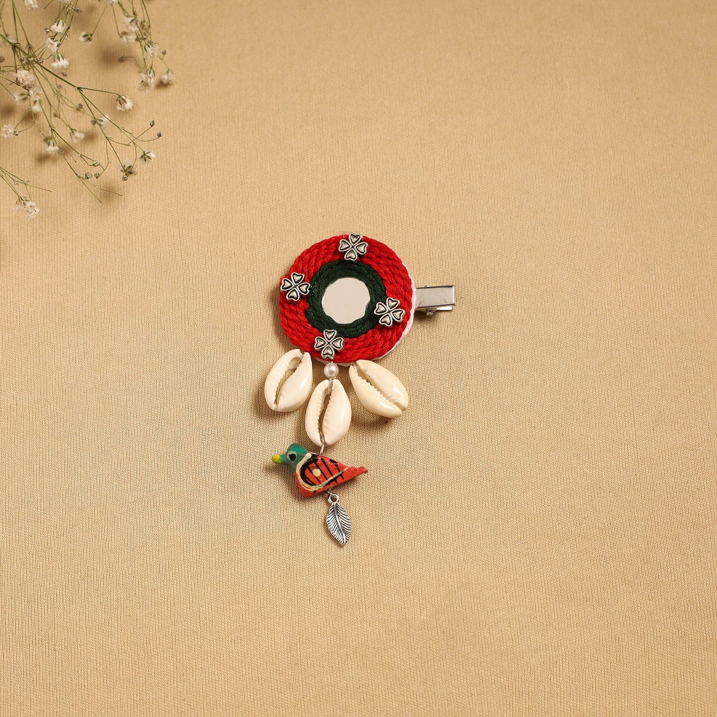 Handmade gs shell & thread work hair clip 56 - handcrafted