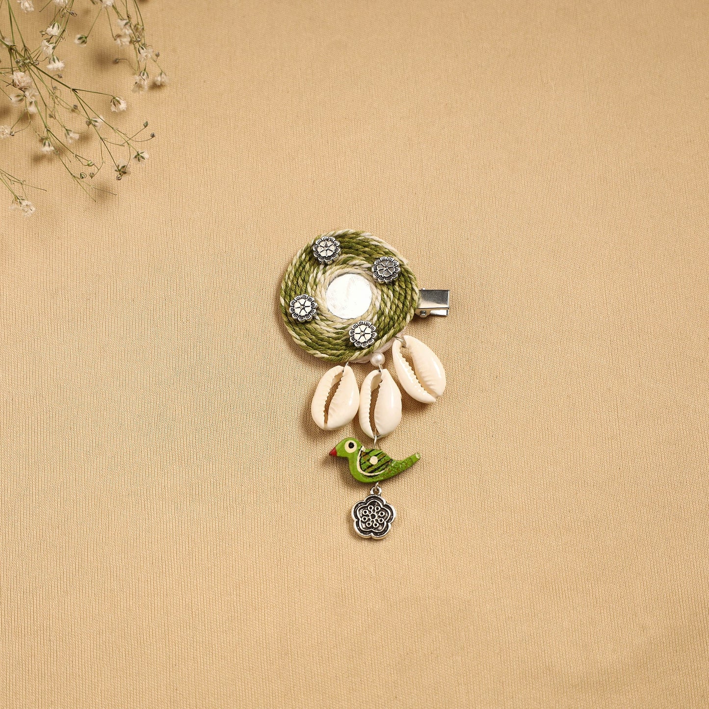 Handmade gs shell & thread work hair clip 57 - handcrafted