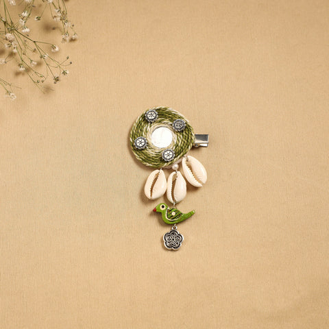 Handmade gs shell & thread work hair clip 57 - handcrafted