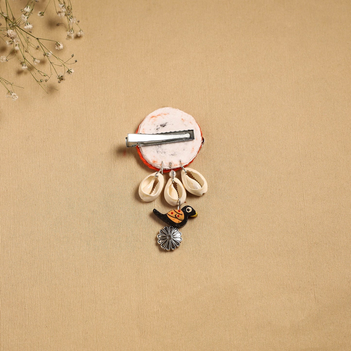 Handmade gs shell & thread work hair clip 58 - handcrafted