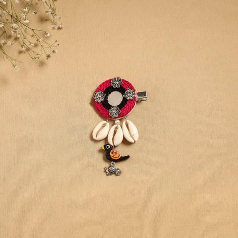 Handmade gs shell & thread work hair clip 59 - handcrafted