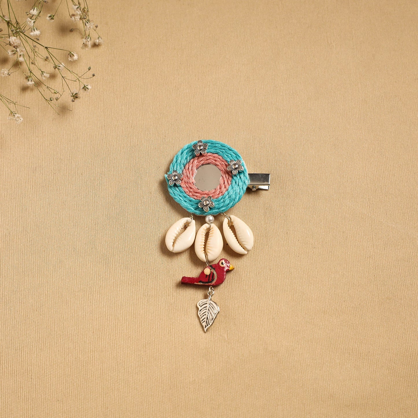 Handmade gs shell & thread work hair clip 60 - handcrafted