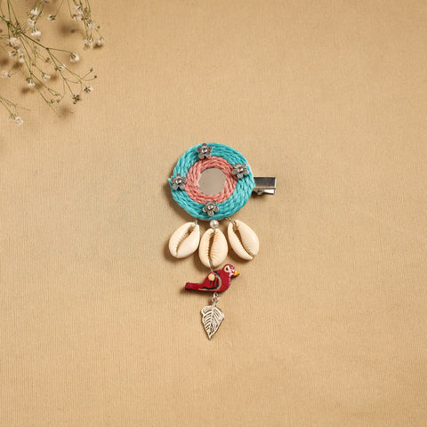 Handmade gs shell & thread work hair clip 60 - handcrafted