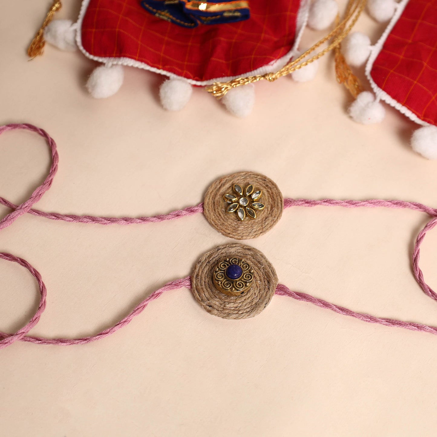  Handmade GS & Stone Work Jute Rakhi (Set of 2)