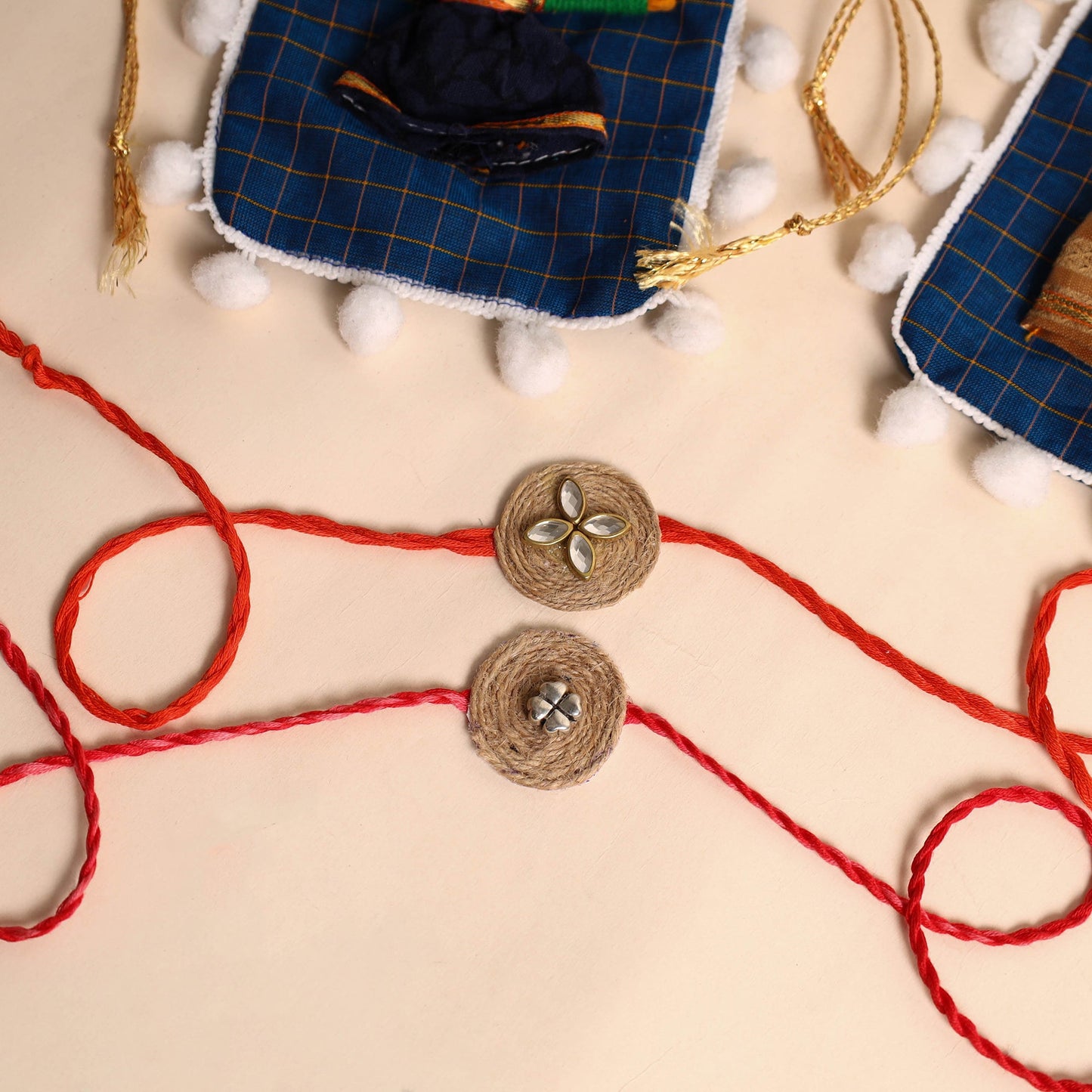  Handmade GS & Stone Work Jute Rakhi (Set of 2)