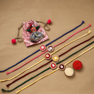 Handmade jute fabart shell work rakhi (set of 6) 152