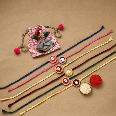 Handmade jute fabart shell work rakhi (set of 6) 152