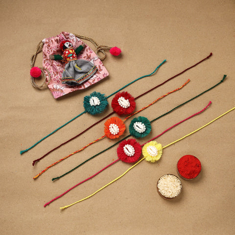 Handmade jute fabart shell work rakhi (set of 6) 154