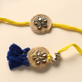 Handmade Kundan Work Jute Rakhi & Lumba Set