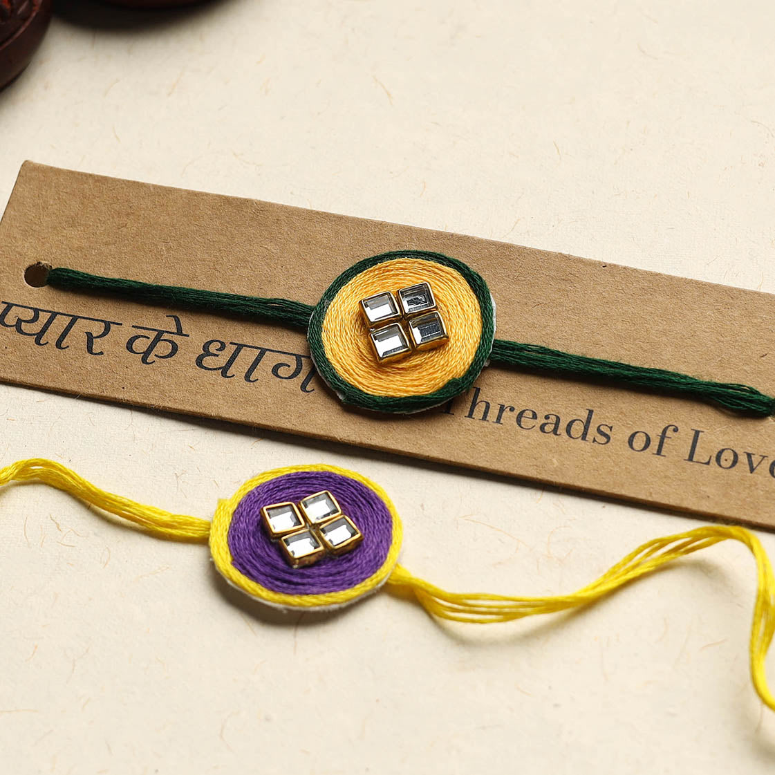 Handmade Kundan Work Rakhi (Assorted Set of 2)