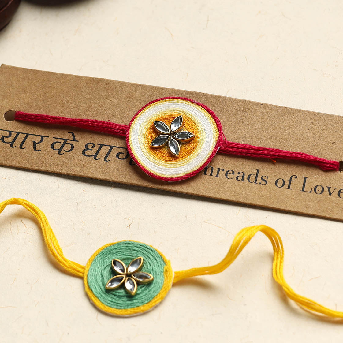 Handmade Kundan Work Rakhi (Assorted Set of 2)