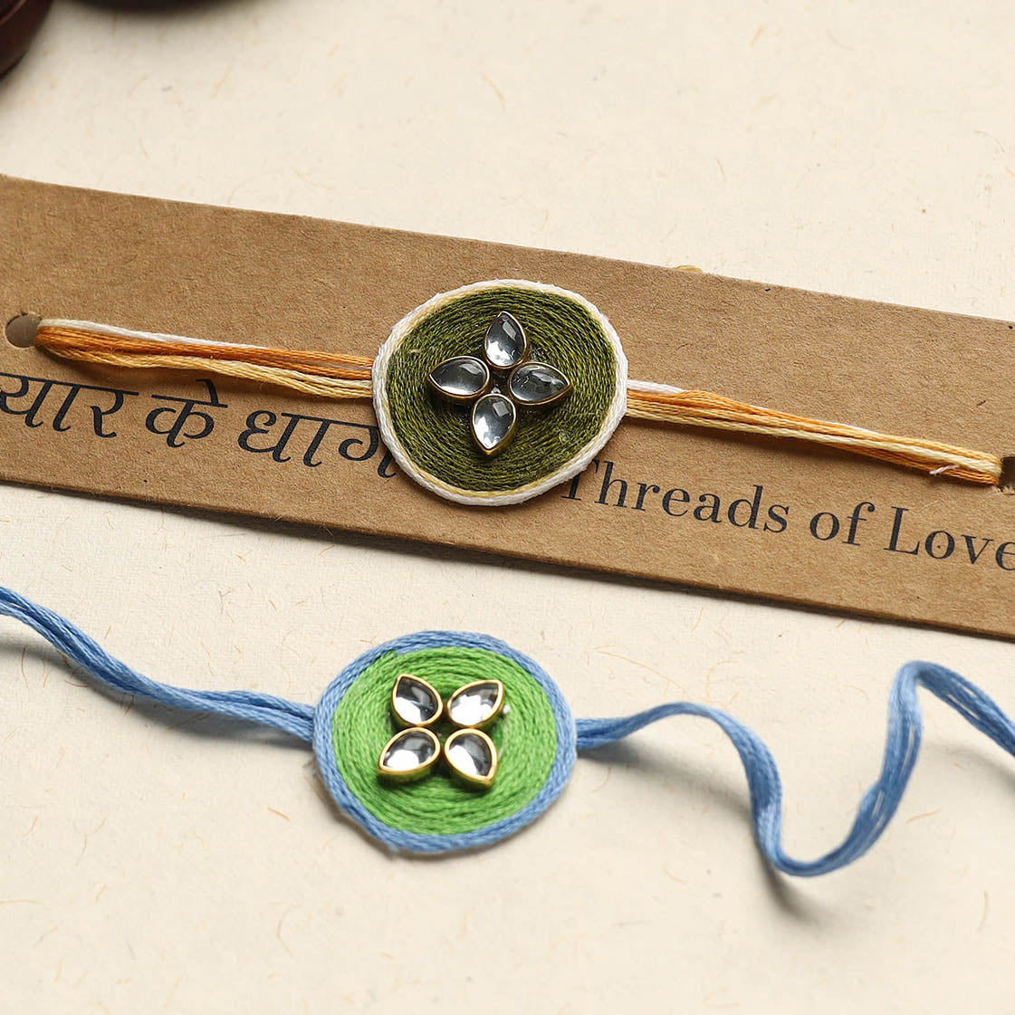 Handmade Kundan Work Rakhi (Assorted Set of 2)