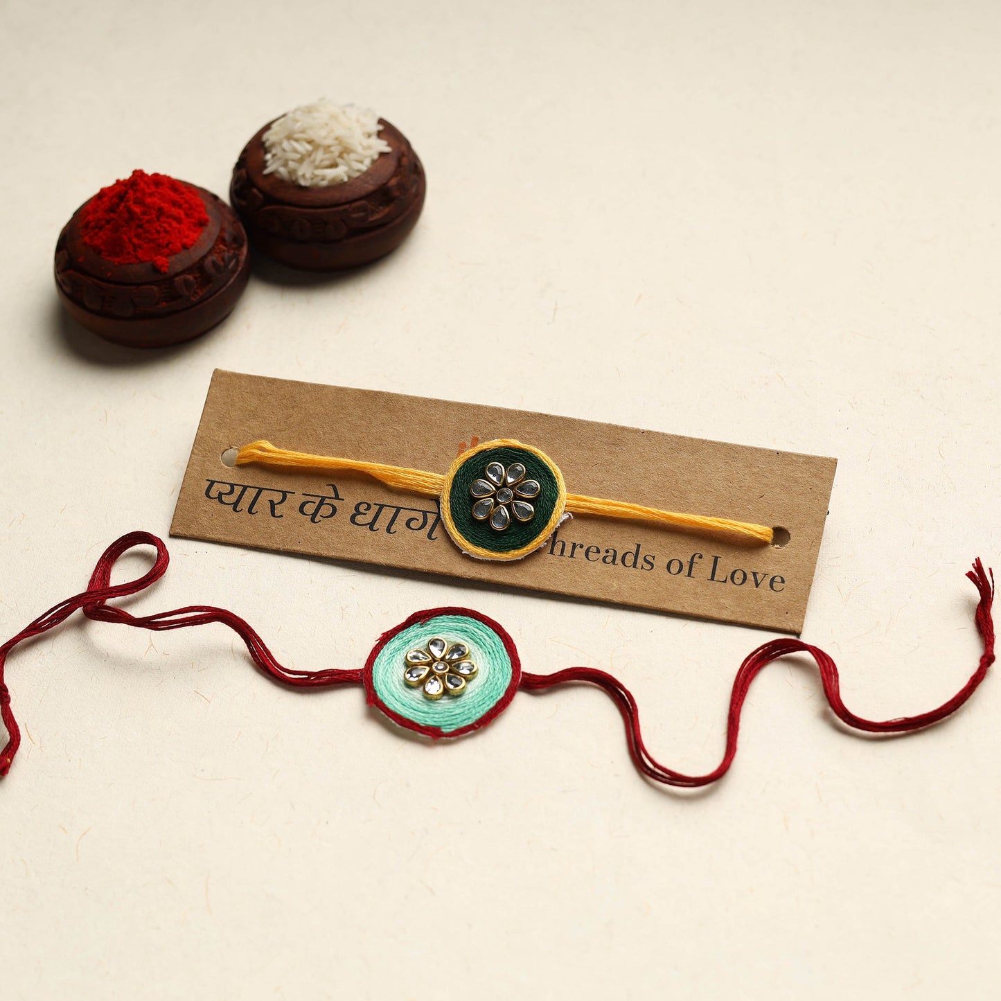 Handmade Kundan Work Rakhi (Assorted Set of 2)
