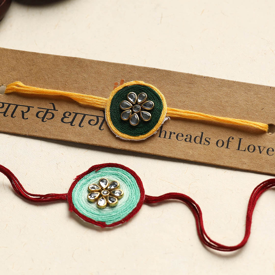 Handmade Kundan Work Rakhi (Assorted Set of 2)