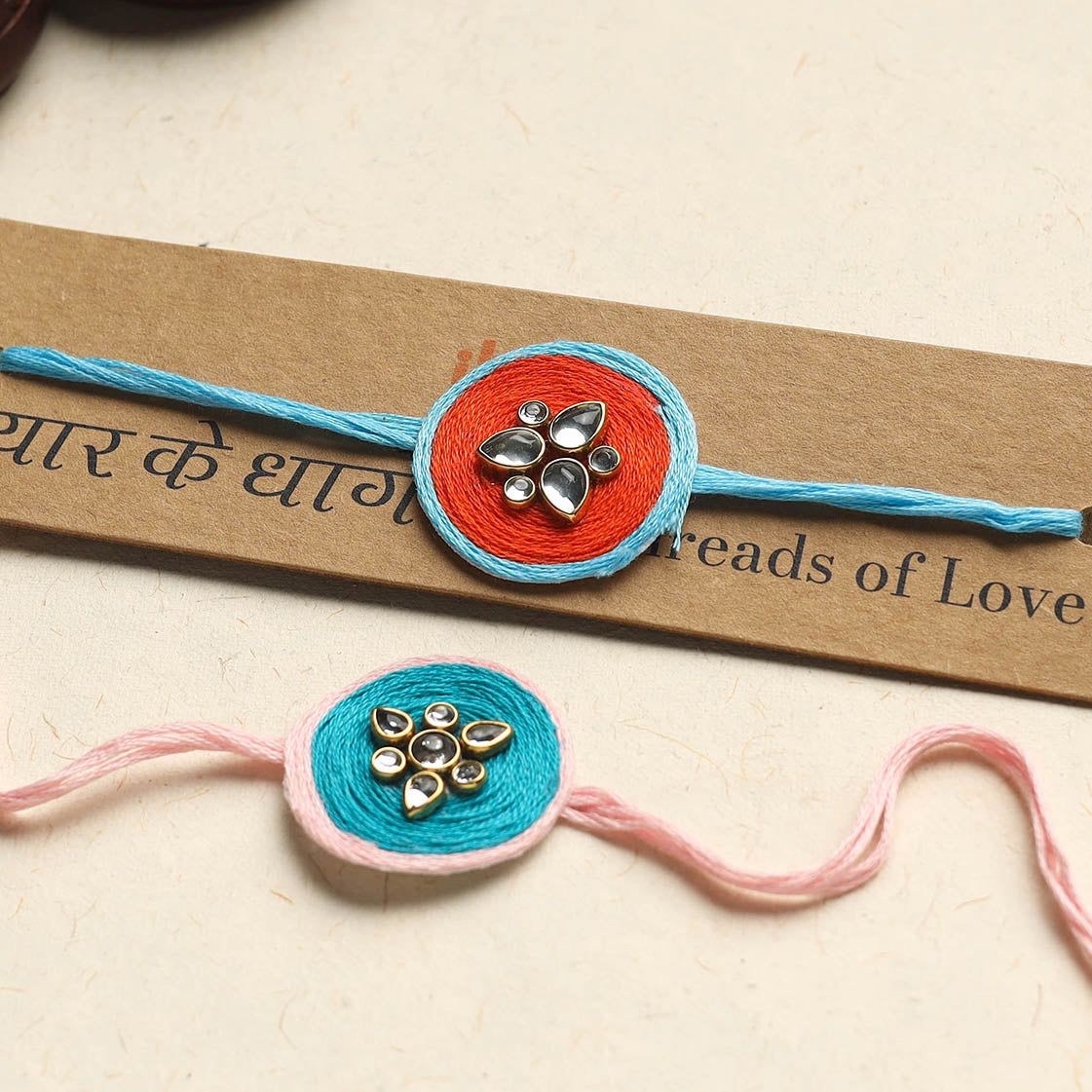 Handmade Kundan Work Rakhi (Assorted Set of 2)