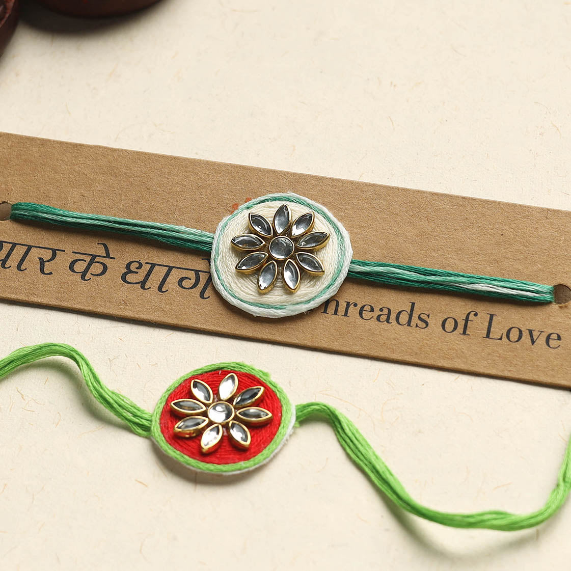 Handmade Kundan Work Rakhi (Assorted Set of 2)