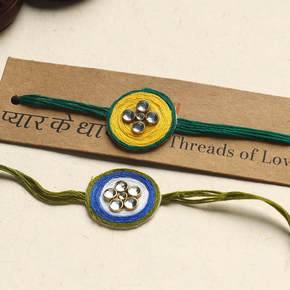 Handmade Kundan Work Rakhi (Assorted Set of 2)