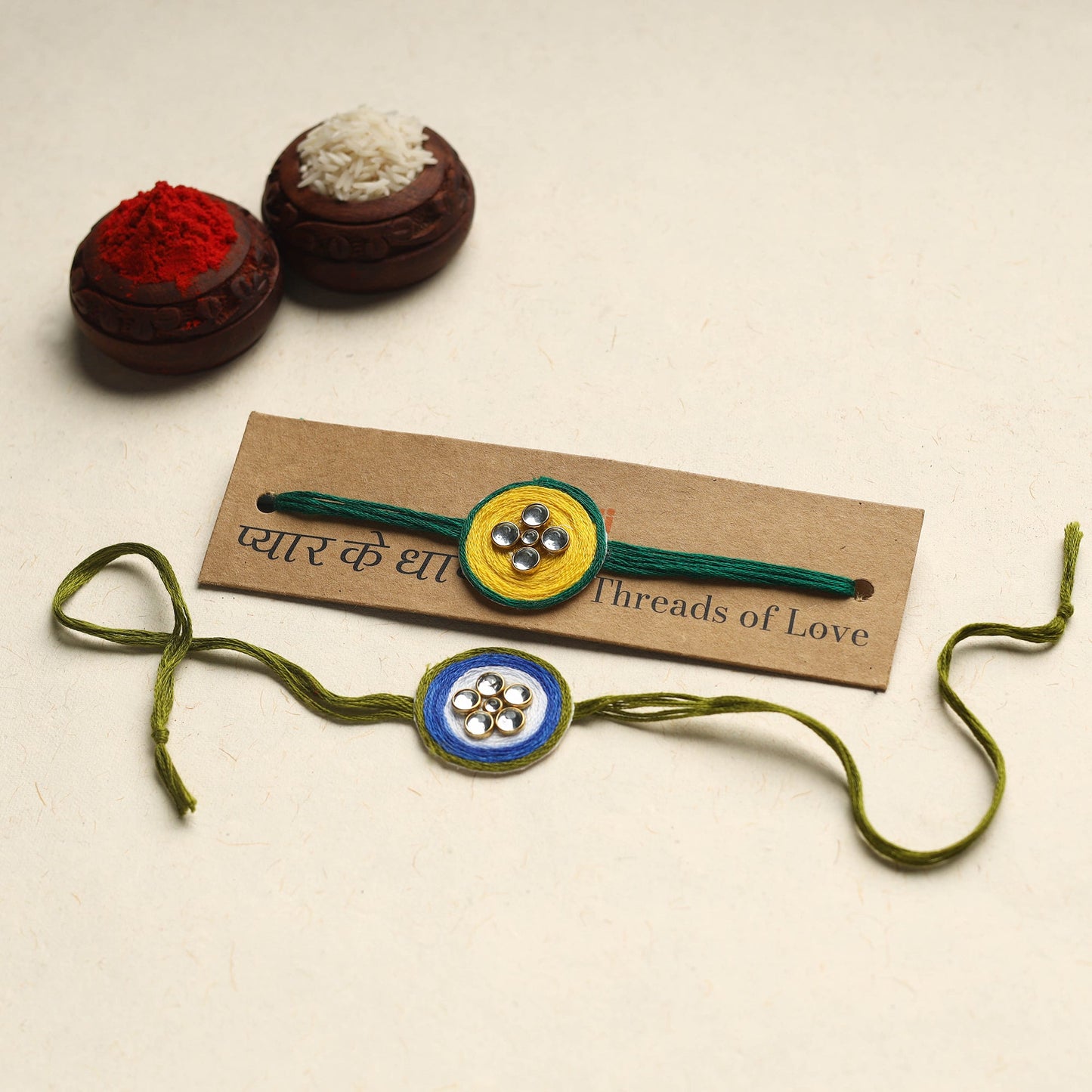 Handmade Kundan Work Rakhi (Assorted Set of 2)