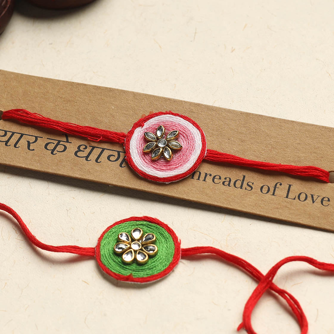 Handmade Kundan Work Rakhi (Assorted Set of 2)