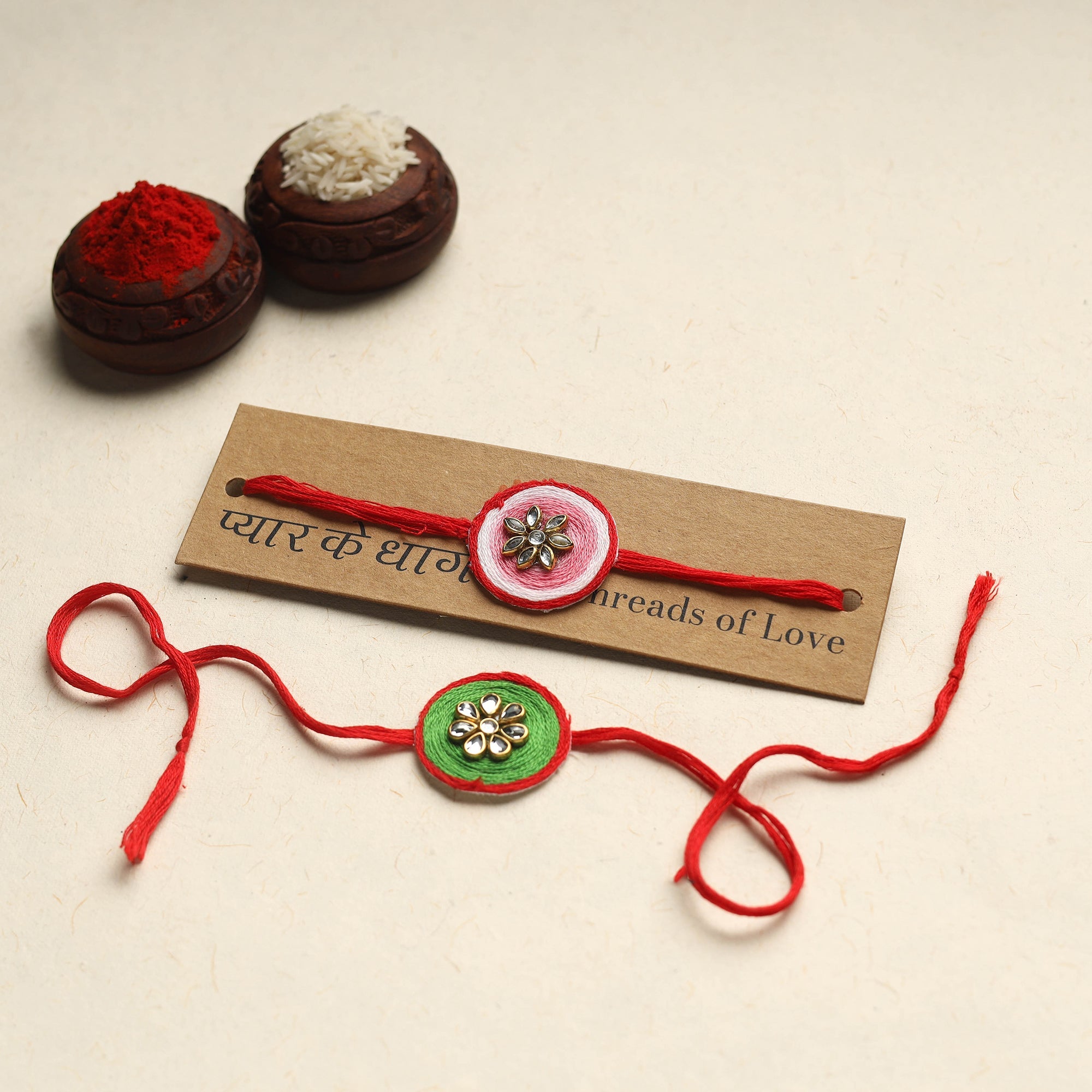 Handmade Kundan Work Rakhi (Assorted Set of 2)