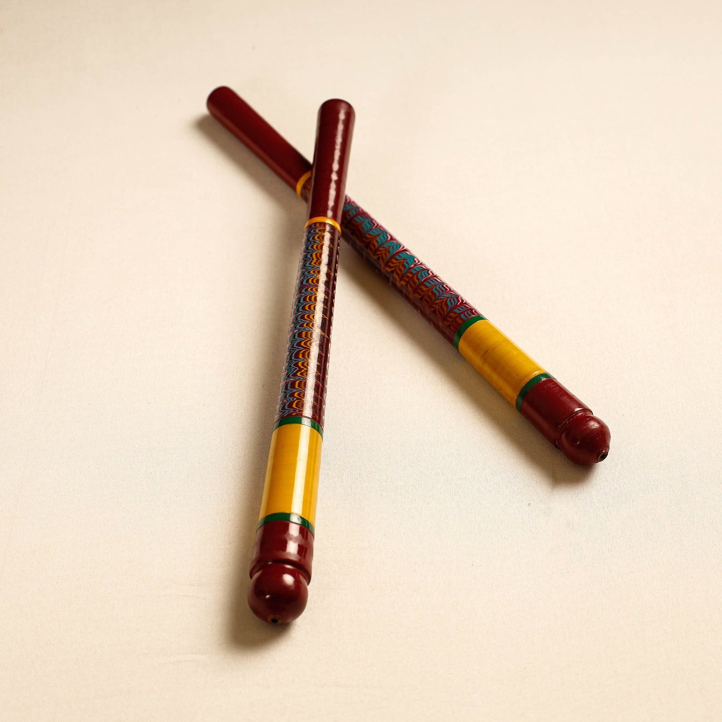  Handmade Lacquered Wooden Garba Dandiya Sticks 