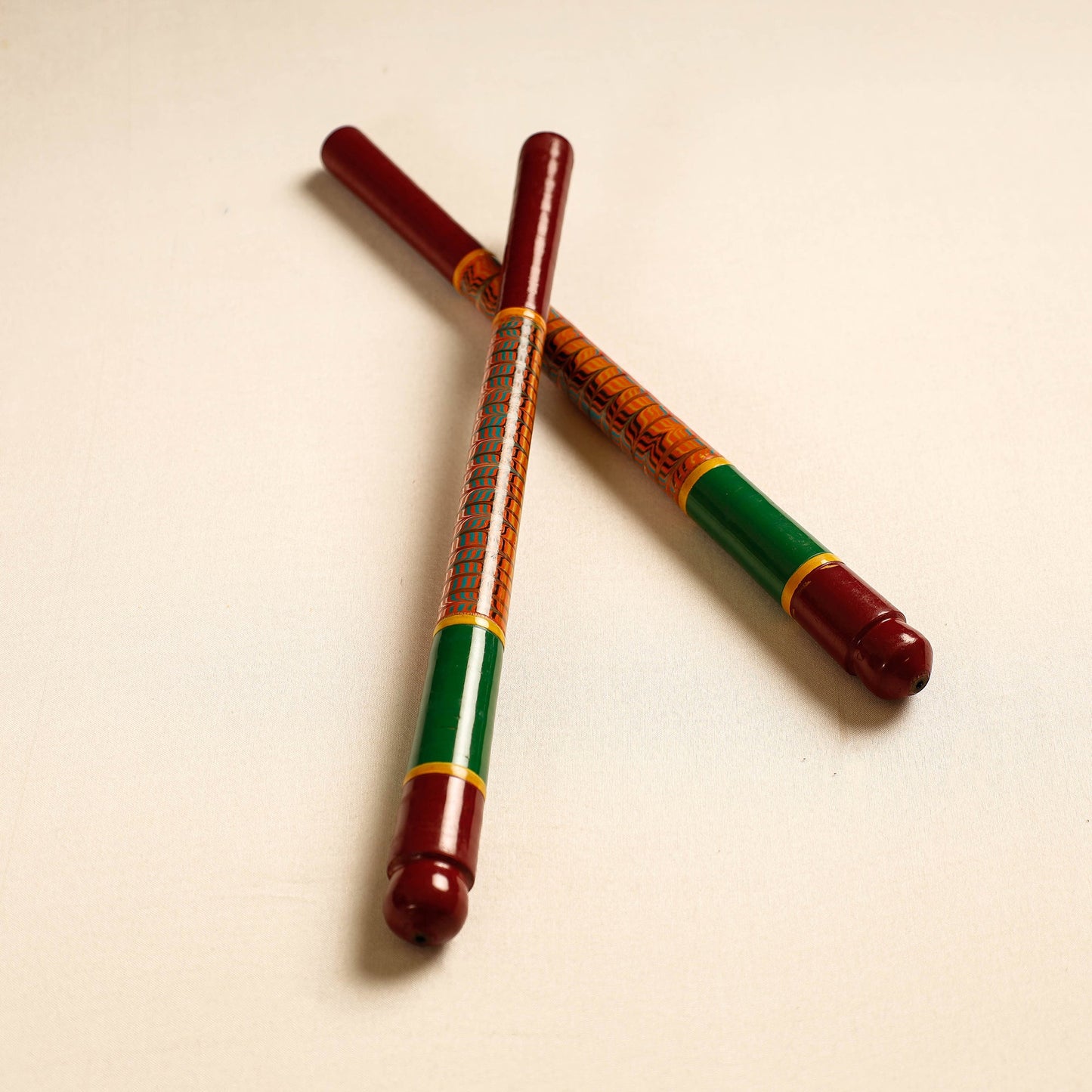  Handmade Lacquered Wooden Garba Dandiya Sticks 